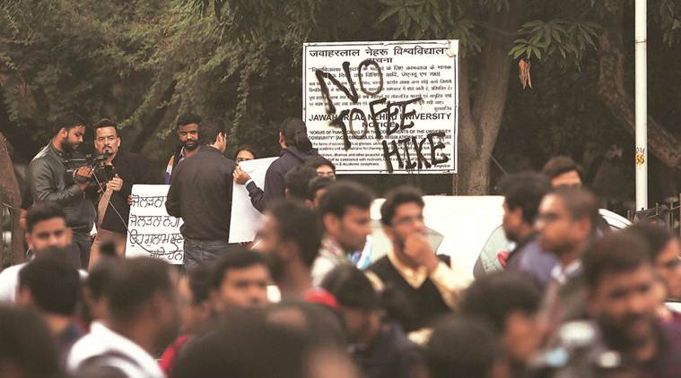 JNU protest, JNU, Jnu fee hike, JNUSU protest, JNU students protest fee hike, higher education India, HRD ministry, Indian express