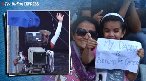 Girl's placard cheering for cameraman dad goes viral, girl cheers for dad during cricket match, T20 league match, Mumbai, Cricket, Trending, Indian Express news