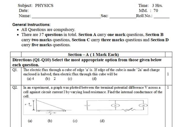 sample question paper term 2 class 12 physics