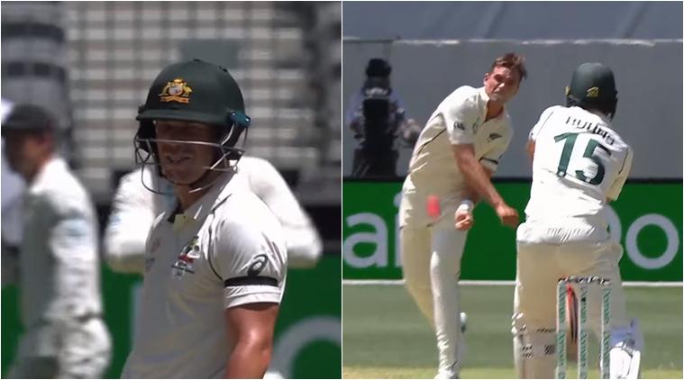 David Warner Tim Southee, Tim Southee angry, Joe Burns, Tim Southee angry throw, Tim Southee Joe Burns, David Warner surprised, Australia vs New Zealand Perth Test, AUS vs NZ 2019