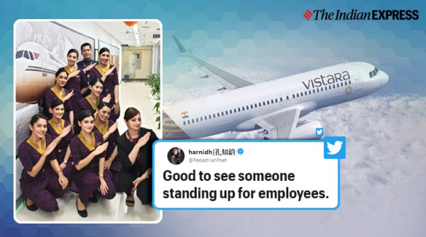 vistara, vistara CCO, vistara boss shuts troll for employee, vistara boss stand up for female employee, man shares pic of sleeping air hostess, viral news, good news, viral news, indian express