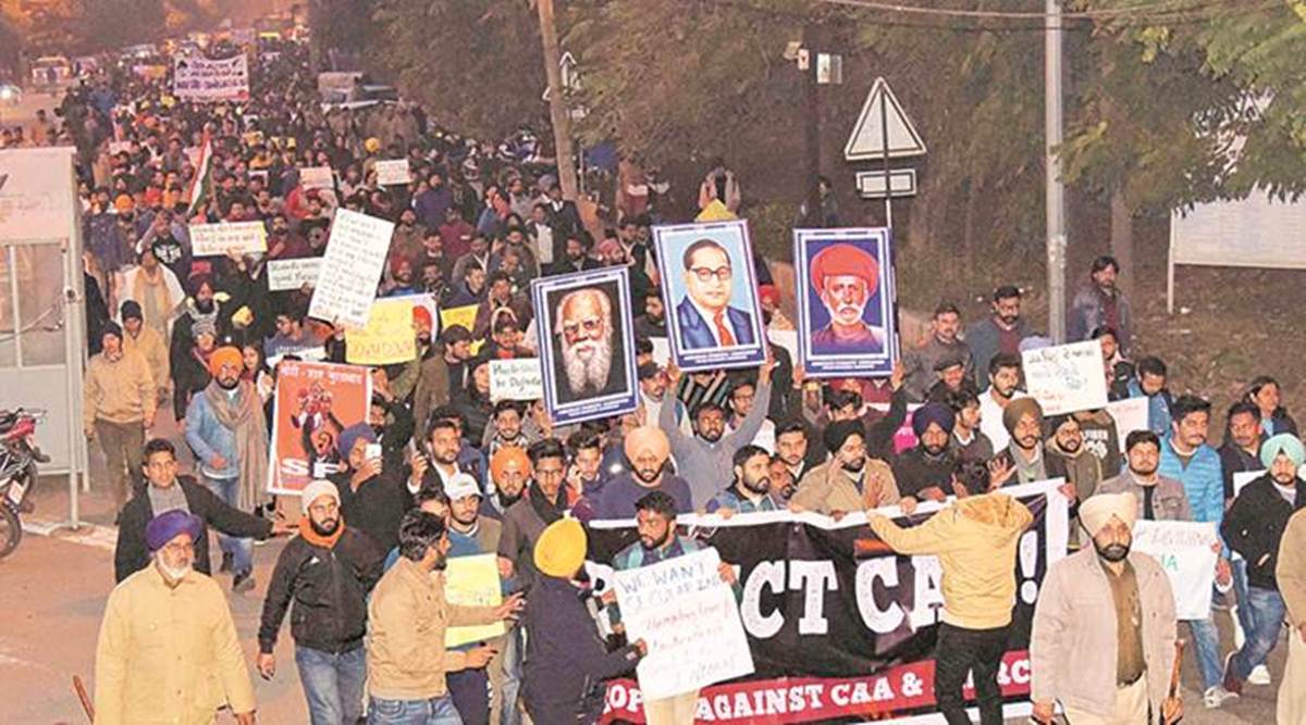 Citizens against divide protest against CAA NRC NPR, CAA protest chandigarh, CAA NRC protest chandigarh, Citizenship amendment bill protest, CAA violence, ahmedabad news, gujarat news, indian express news,
