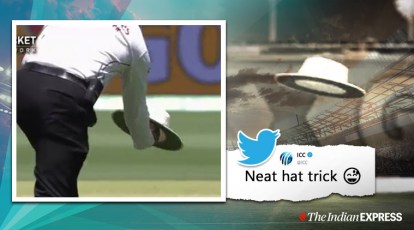 Neat hat trick': Video of umpire Aleem Dar catching flying hat