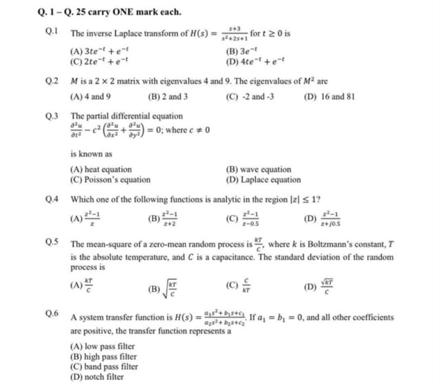 GATE 2020 Electrical Engineering sample paper | Education Gallery News ...