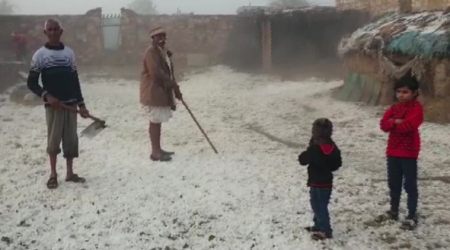 rajasthan snow, rajasthan hailstorm, nagaur ice, nagaur hailstorm, rajasthan weather, rajasthan weather update, india news, indian express