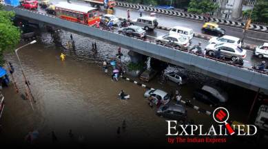 Hindmata, Dadar experienced heavy flooding when rain lashed the city on Friday. Express photo by Prashant Nadkar, Mumbai, 12/07/2013