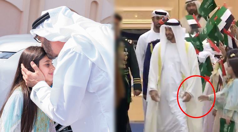 Abu Dhabi Prince, Abu Dhabi Prince meets girl at home, Sheikh Mohamed Bin Zayed Al Nahyan, Crown Prince of Abu Dhabi meets little girl, girl handshake Crown Prince of Abu Dhabi video, Trending, indian express,