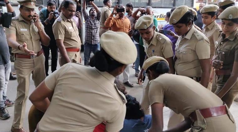 CAA protest, NRC protest, Tamil Nadu CAA protest, Chennai CAA Protest, Chennai kolam protest, chenai police arrest, Chennai police, Kolam protest, Besant Nagar protest, Besant Nagar, Tamil Nadu, Indian Express News, Chennai News