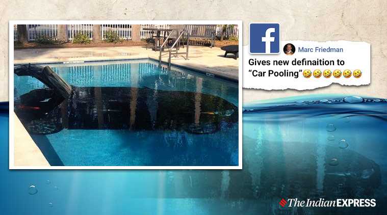 Car inside swimming pool, Car submerged inside swimming pool, Holiday Inn Express hotel, Florida, Trending, Indian Express news.