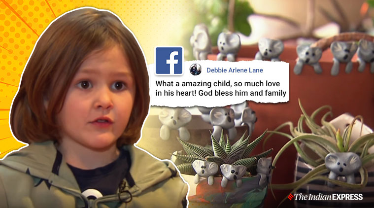 Boy sells clay koala, Fundraiser for Australian bushfire, Boy raises money selling clay koala, Clay koala Australian bushfire, Massachusetts, Trending, Indian Express news