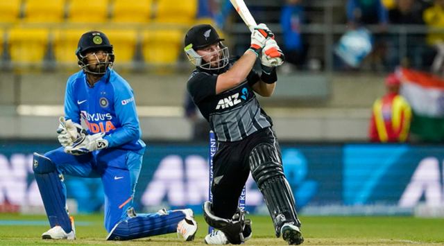 Tim Seifert in action against India. (Source: AP)