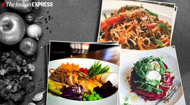 winter salad recipes, how to make salads, new salad recipes, winter salads, salad, healthy eating recipes, indianexpress.com, indianexpress, Beetroot Tartare Salad recipe, Grilled Chicken Poke’ Sriracha Aioli recipe, Warm Sprouts Salad recipe, healthy eating, salad recipes,