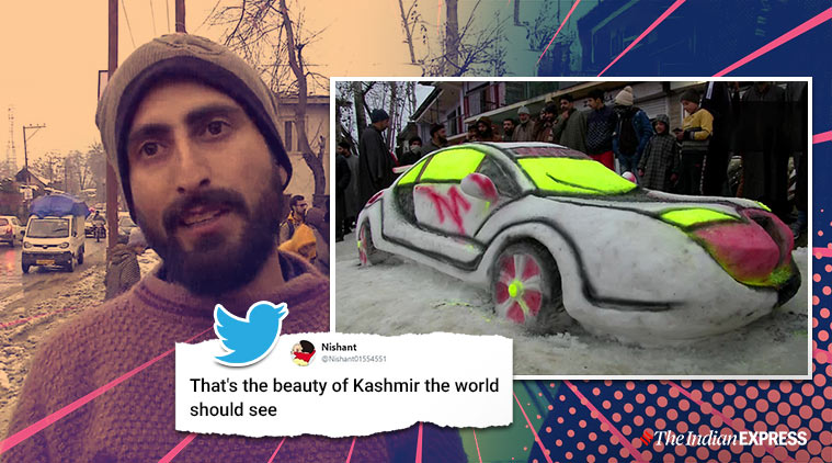 Kashmir man builds ice car twitter viral, kashmir man snow car twitter reactions, srinagar snow car, kashmiri, taj mahal