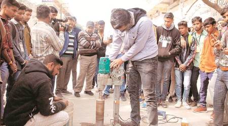 Quality testing of road under way in Amreli, Friday. (Photo by Milap Ruparel)