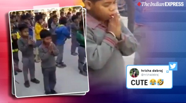 virender Sehwag, child sucking lollypop during assembly, children morning assembly videos, funny children videos, viral videos, indian express,