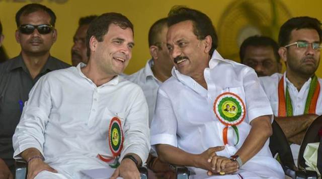 Congress leader Rahul Gandhi and Tamil Nadu CM MK Stalin. (PTI Photo/R Senthil Kumar)