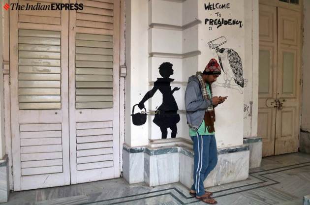 caa protests, caa news, presidency university, jadavpur university, graffiti, street art, art resistance, kolkata, indian express