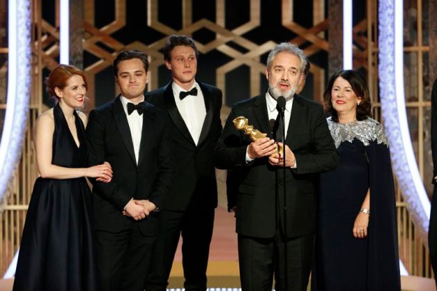Sam Mendes accepting the award for best motion picture drama for 1917