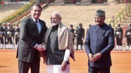jair bolsonaro in india, brazil president ceremonial reception, republic day chief guest, rashtrapati bhavan, india-brazil relations, pm narendra modi, president ramnath kovind, indian express