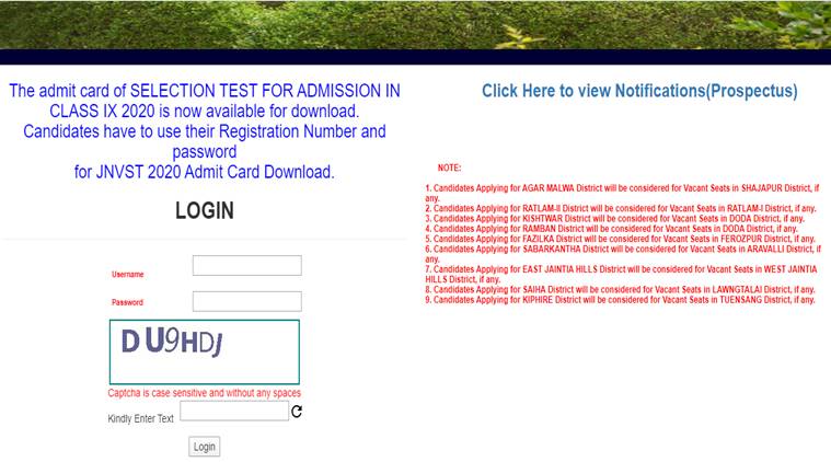 Jnvst Navodaya Class 9 Admission Admit Card 2020 Released