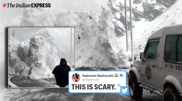 avalanche video, moving glacier video, kinnaur avalanche video, himachal moving snow wall video, kinnaur avalanche video, viral videos, indian express