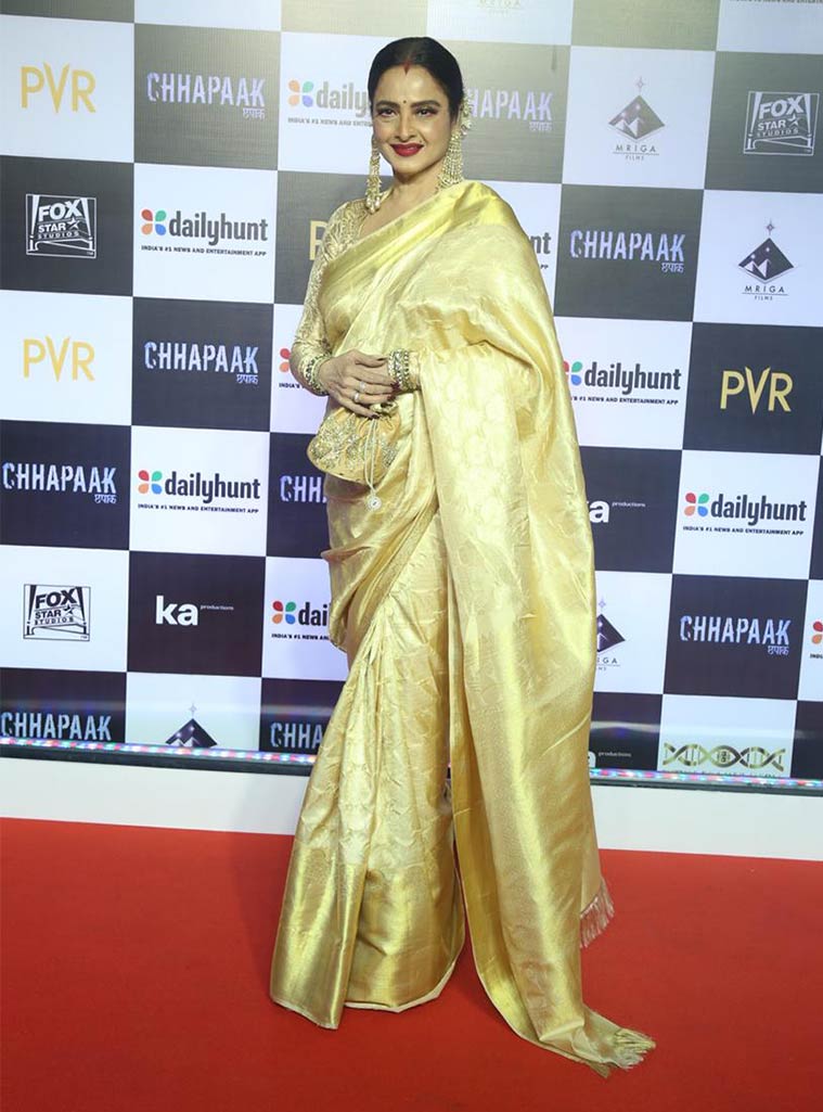 chhapaak screening, rekha, rekha deepika padukone, rekha at chhapaak screening, indian express, indian express news