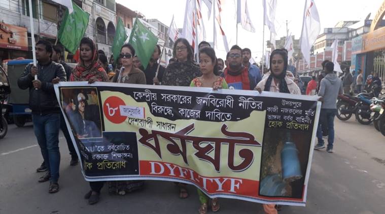 JNU violence, Tripura protest against JNU violence, JNU protest, ABVP, indian express, SFI protest,