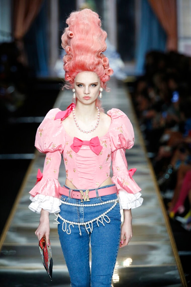 Milan Fashion Week 2020, Milan Fashion Week 2020 Moschino, Moschino Jeremy scott Milan Fashion Week 2020, Milan Fashion Week 2020 let them eat cake, fashion, indian express 