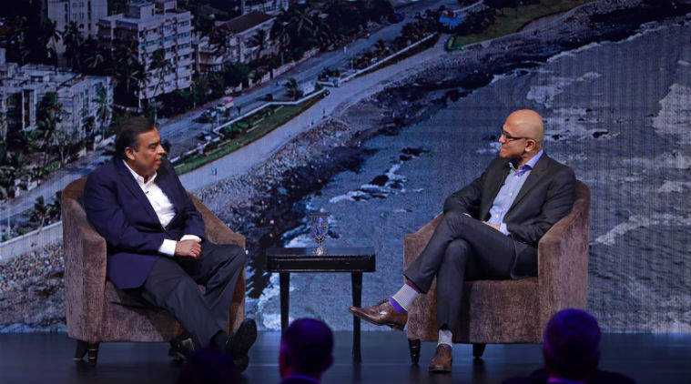 Satya Nadella, Nadella in India, Mukesh Ambani, Mukesh Ambani Nadella chat, India avg data price, India data price, Jio data price, Jio data prices