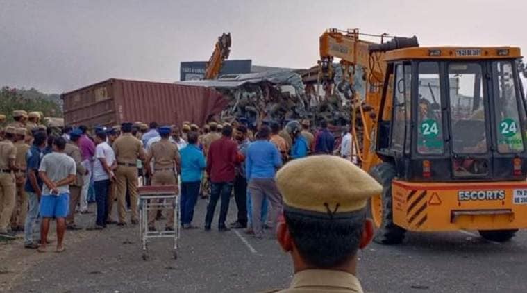 Kerala bus accident, Coimbatore bus accident, 17 people kille din kerala bus accident, KSRTC bus, Bengaluru to Ernakulam bus, Indian express