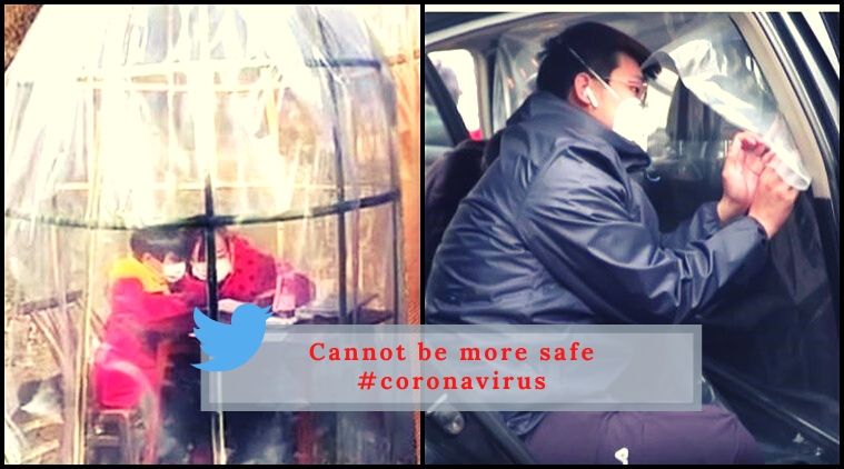 Coronavirus, Coronavirus prevention, Plastic covers as coronavirus prevention, Coronavirus Beijing, Coronavirus China, Coronavirus extreme prevention, Plastic shields as coronavirus prevention, Trending, Indian Express news