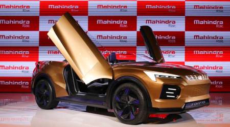 Mahindra Funster Electric concept is displayed at the Auto Expo in Greater Noida, near New Delhi, India, Wednesday, Feb. 5, 2020. (AP Photo/Altaf Qadri)