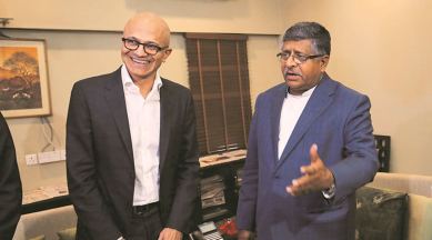 IT Act India, India IT Act Ravi Shankar Prasad, Satya Nadella with Ravi Shankar Prasad, indian express news