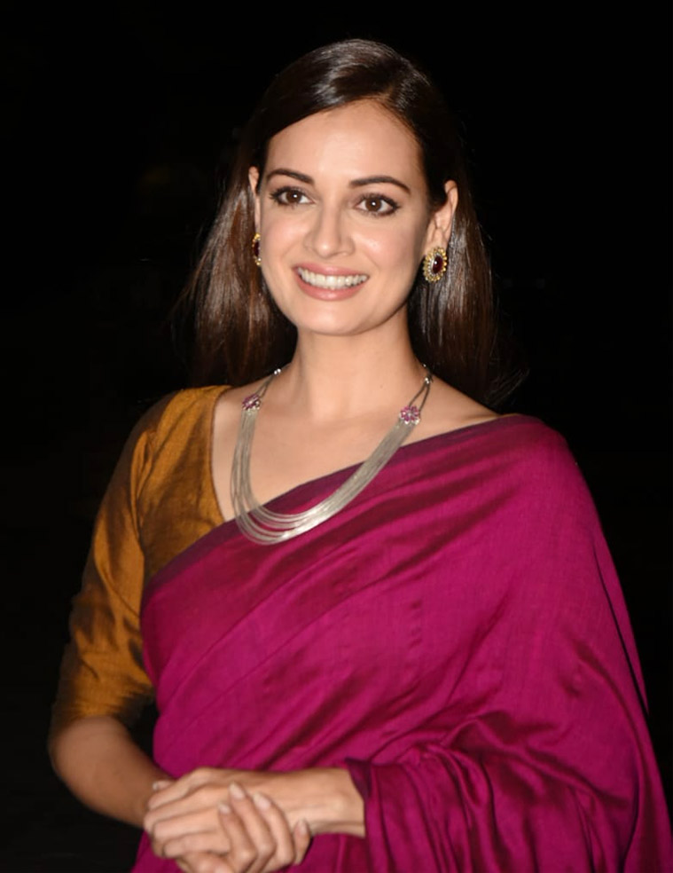 Dia Mirza looks pretty as a picture in this magenta sari; see pics ...