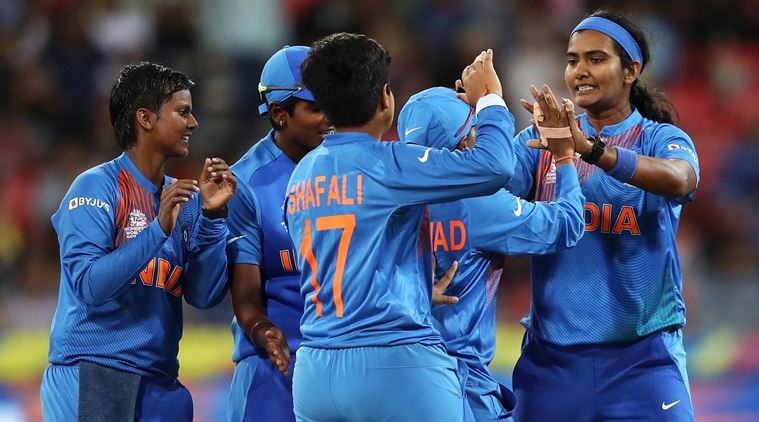 India women cricket team celebrates a wicket