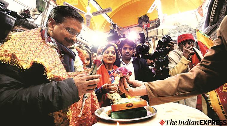AAP, Aam Aadmi Party, Arvind Kejriwal, aAP Hindutva, delhi elections, delhi assembly elections, aap win in delhi elections, indian express