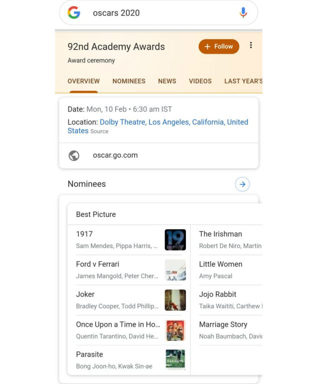 oscars 2020, oscars, oscars best actor, oscars best actress, oscars best picture, oscars with google assistant