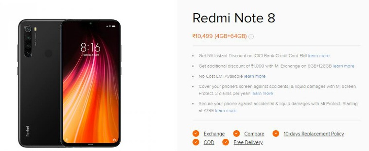 redmi note 8 exchange price