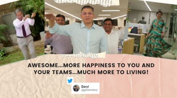 people dance office space, rpg employees dance video, ceo dance video challenge, harsh goeka employee dance video, indian express, viral videos,