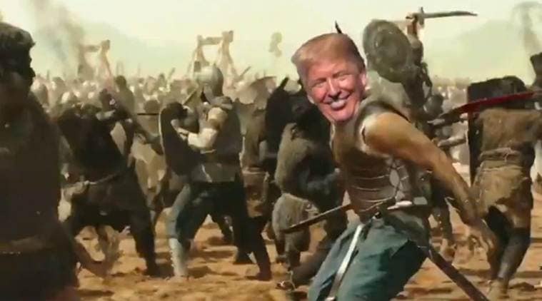 Donald Trump baahubali video, donald trump baahubali song video, donald trump india visit, trump india visit, trump modi meeting
