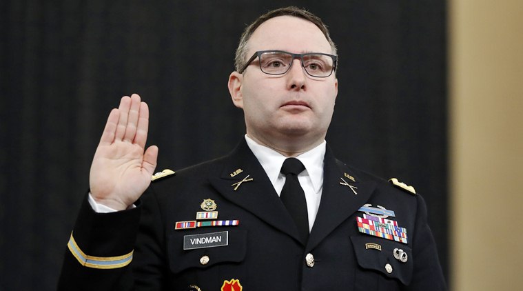 us president donald trump, Army lieutenant colonel alexander vindman, National Security Council aide, world news, indian express