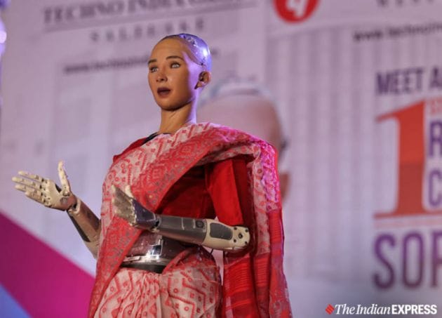 sophia, sophia robot, humanoid robot sophia, sophia in a saree, sophia in india
