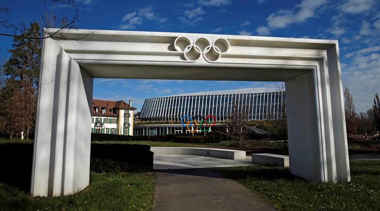 The Olympic rings are pictured in front of the International Olympic Committee