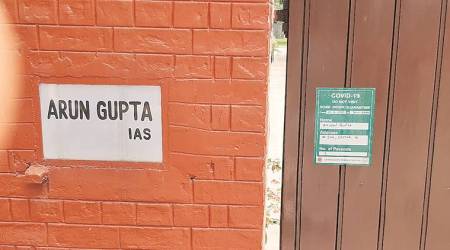 The quarantine notice outside Principal Secretary (Home) Arun Gupta ‘s house in Chandigarh Saturday.  Express
