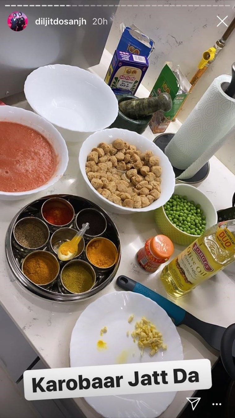 Diljit Dosanjh, Diljit Dosanjh cooking, Diljit Dosanjh quarantine, Diljit Dosanjh matar paneer veggie, Diljit Dosanjh instagram, coronavirus Diljit Dosanjh cooking, indian express news