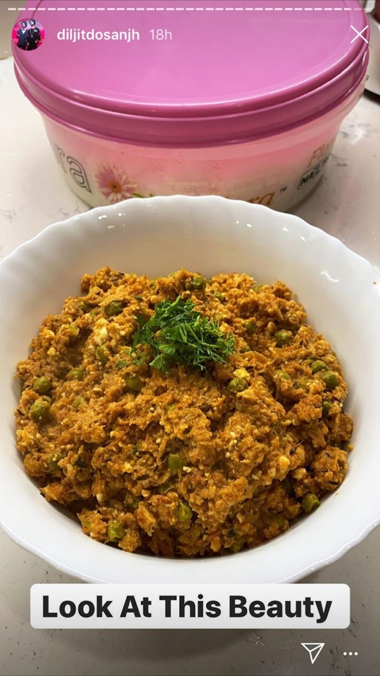 Diljit Dosanjh, Diljit Dosanjh cooking, Diljit Dosanjh quarantine, Diljit Dosanjh matar paneer veggie, Diljit Dosanjh instagram, coronavirus Diljit Dosanjh cooking, indian express news