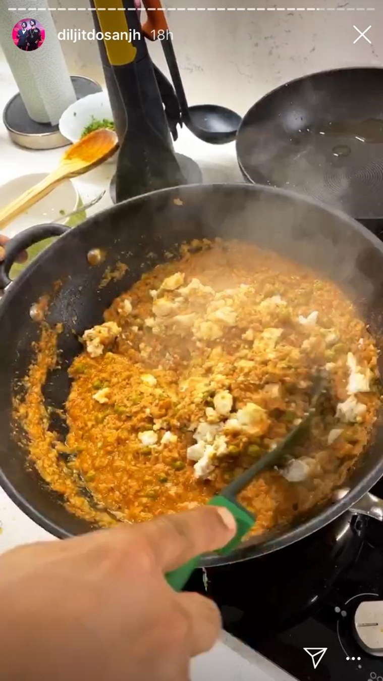 Diljit Dosanjh, Diljit Dosanjh cooking, Diljit Dosanjh quarantine, Diljit Dosanjh matar paneer veggie, Diljit Dosanjh instagram, coronavirus Diljit Dosanjh cooking, indian express news