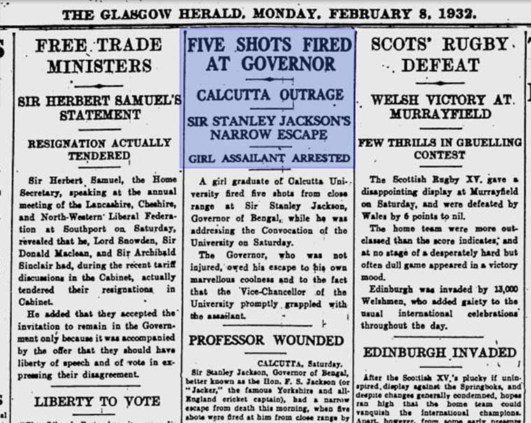 Bina Das, Bengal Governor Stanley Jackson, fight for independence, freedom struggle, indian express, indian express news