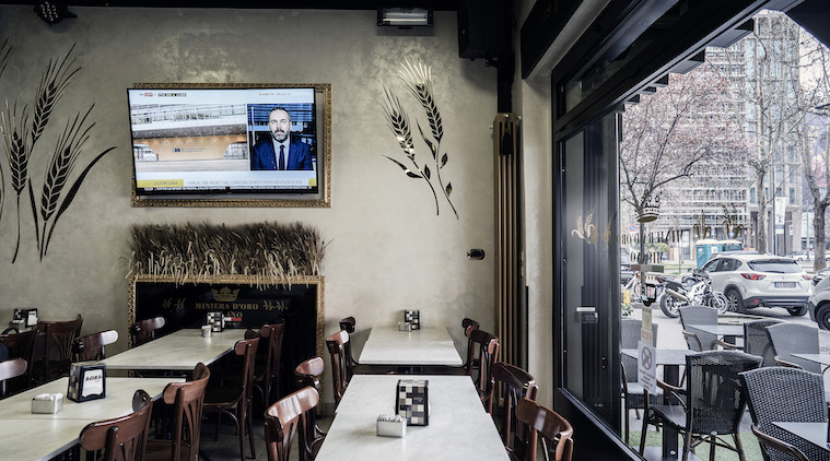 An empty restaurant in Milan on Thursday, March 19, 2020