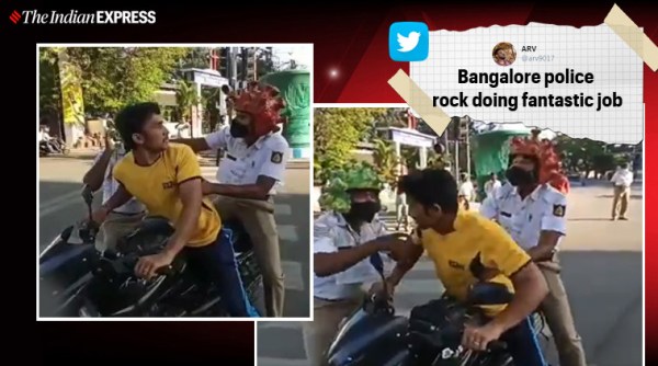 Bangalore police, Bangalore traffic police, Bangalore traffic police coronavirus skit, coronavirus awareness skit, Coronavirus, Covid-19, Trending news, Indian Express news